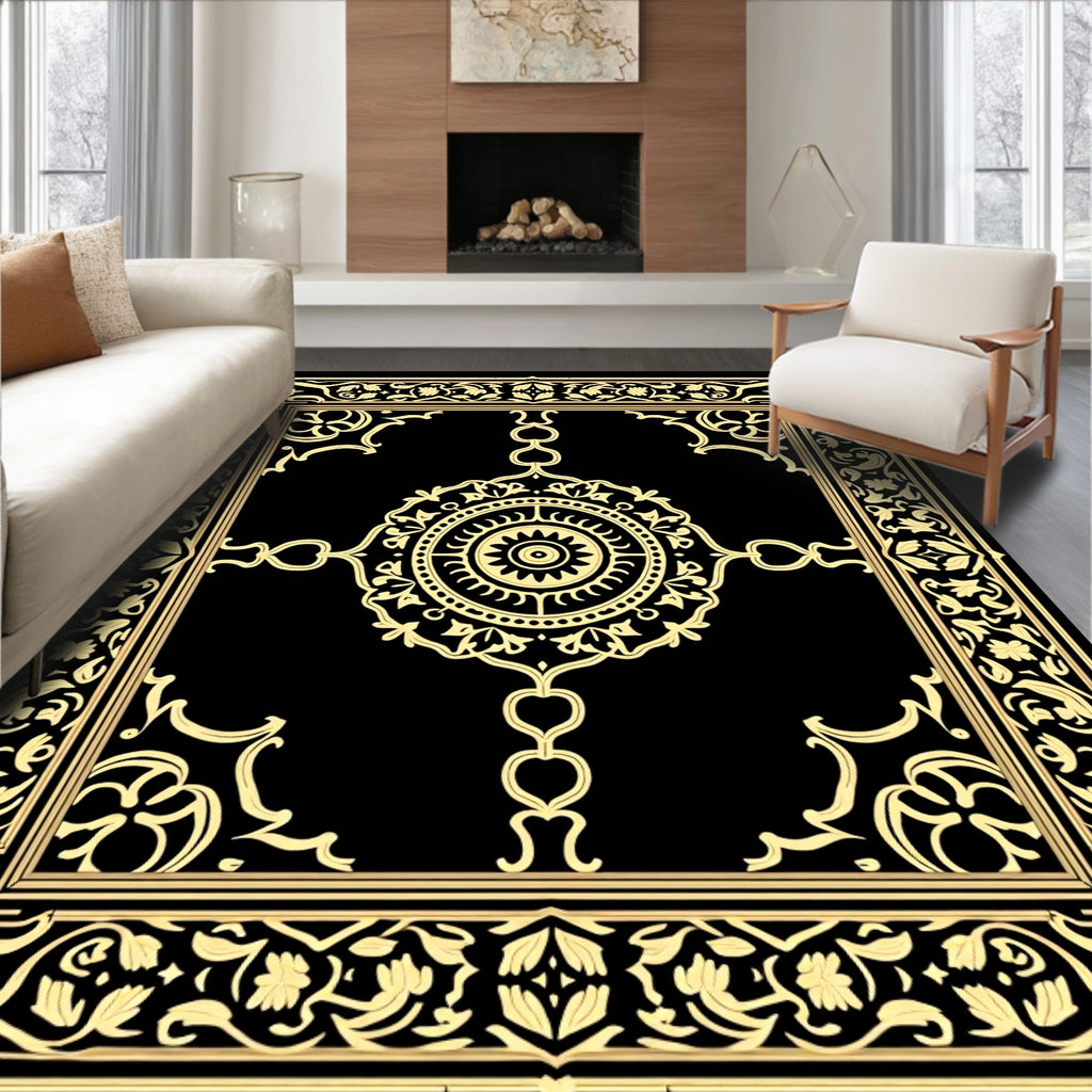 Gold Ornate Scroll Medallion Rug