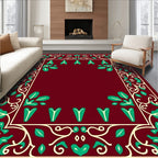 Crimson Emerald Floral Vine Border Rug