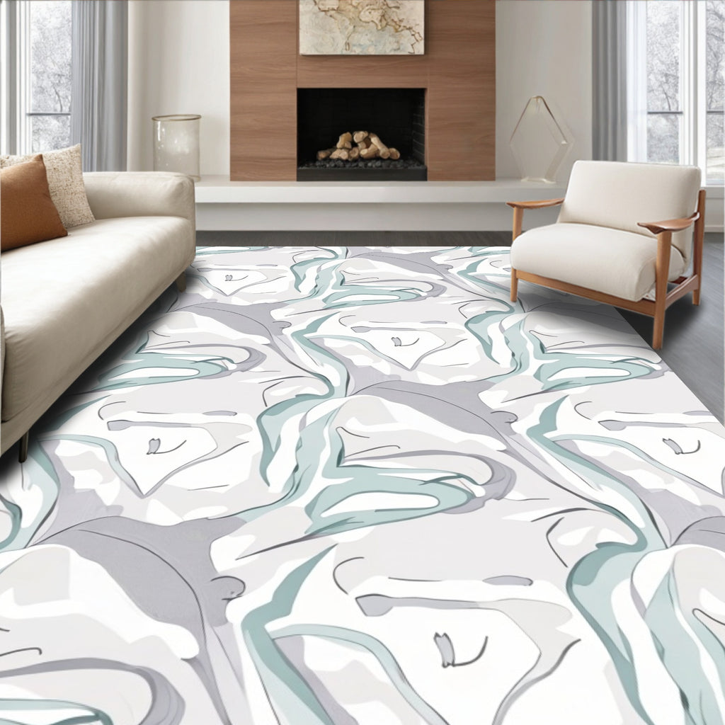 Abstract Swirls Light Gray Mint Rug