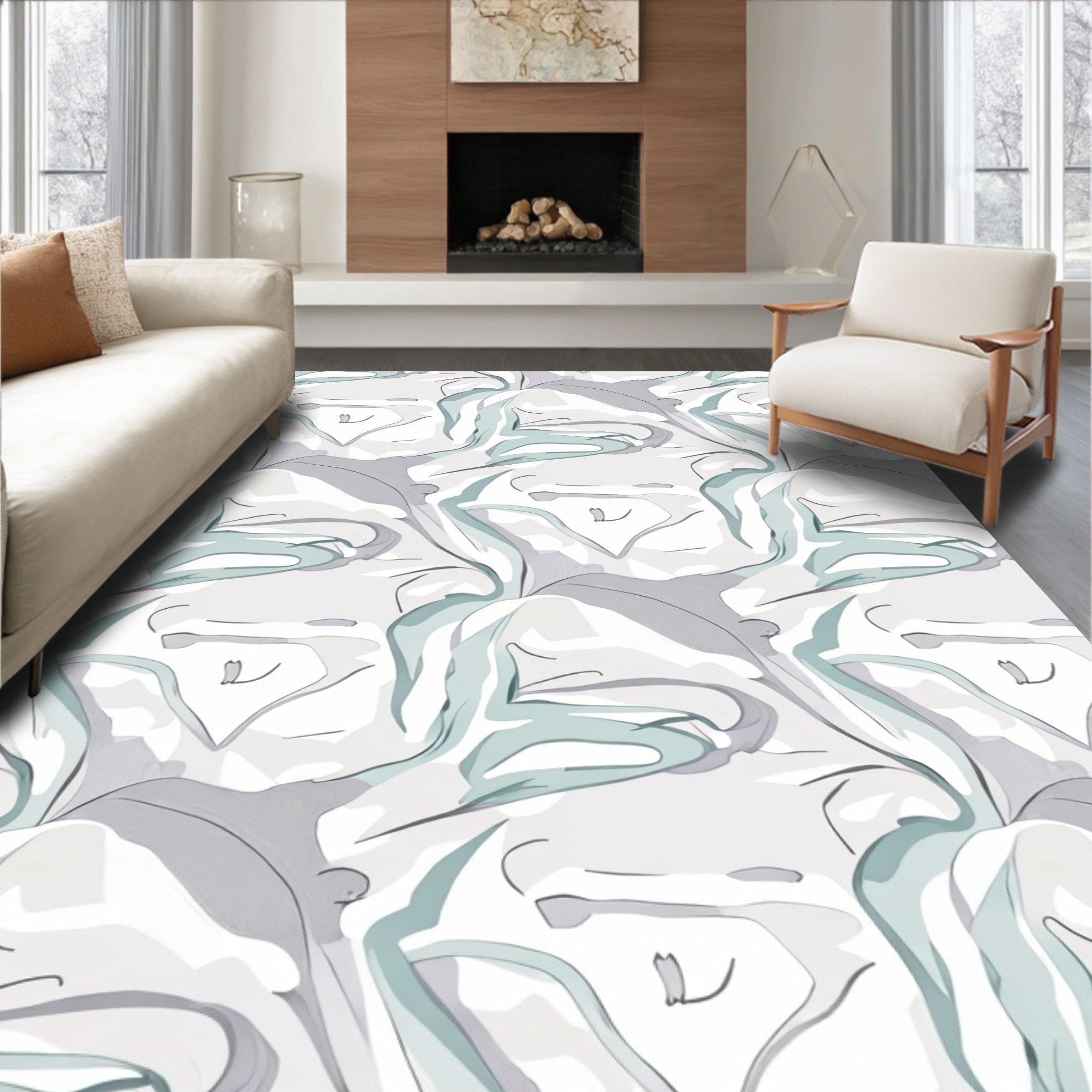 Abstract Swirls Light Gray Mint Rug