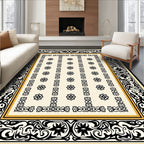 Black Gold Floral Border Design Rug