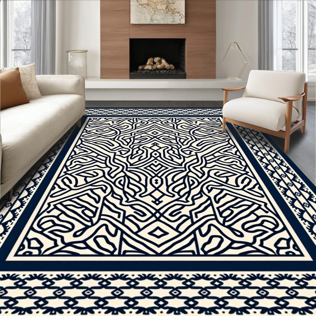 Intricate Maze Patterned Border Rug