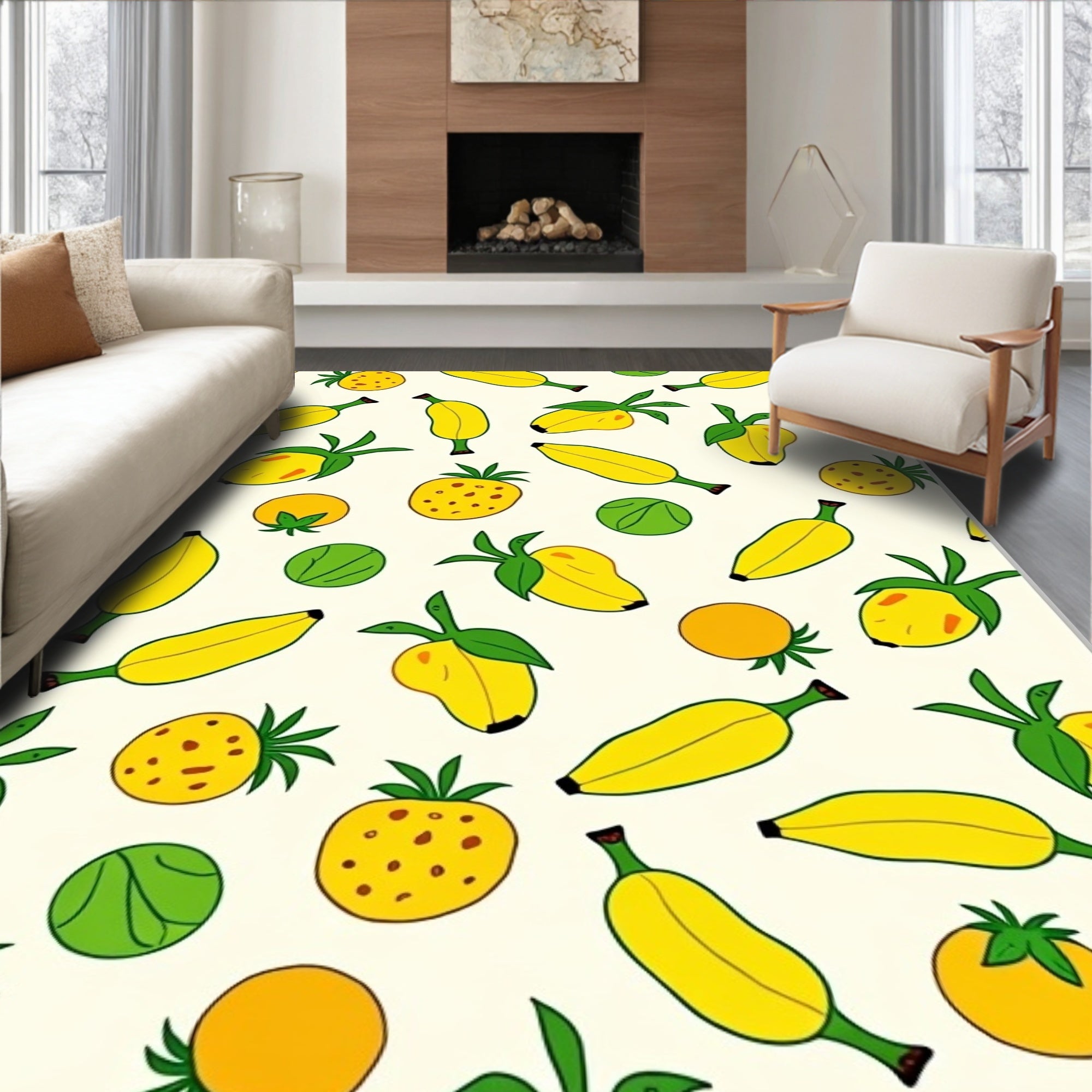 Whimsical Yellow Fruit Pattern Design Rug