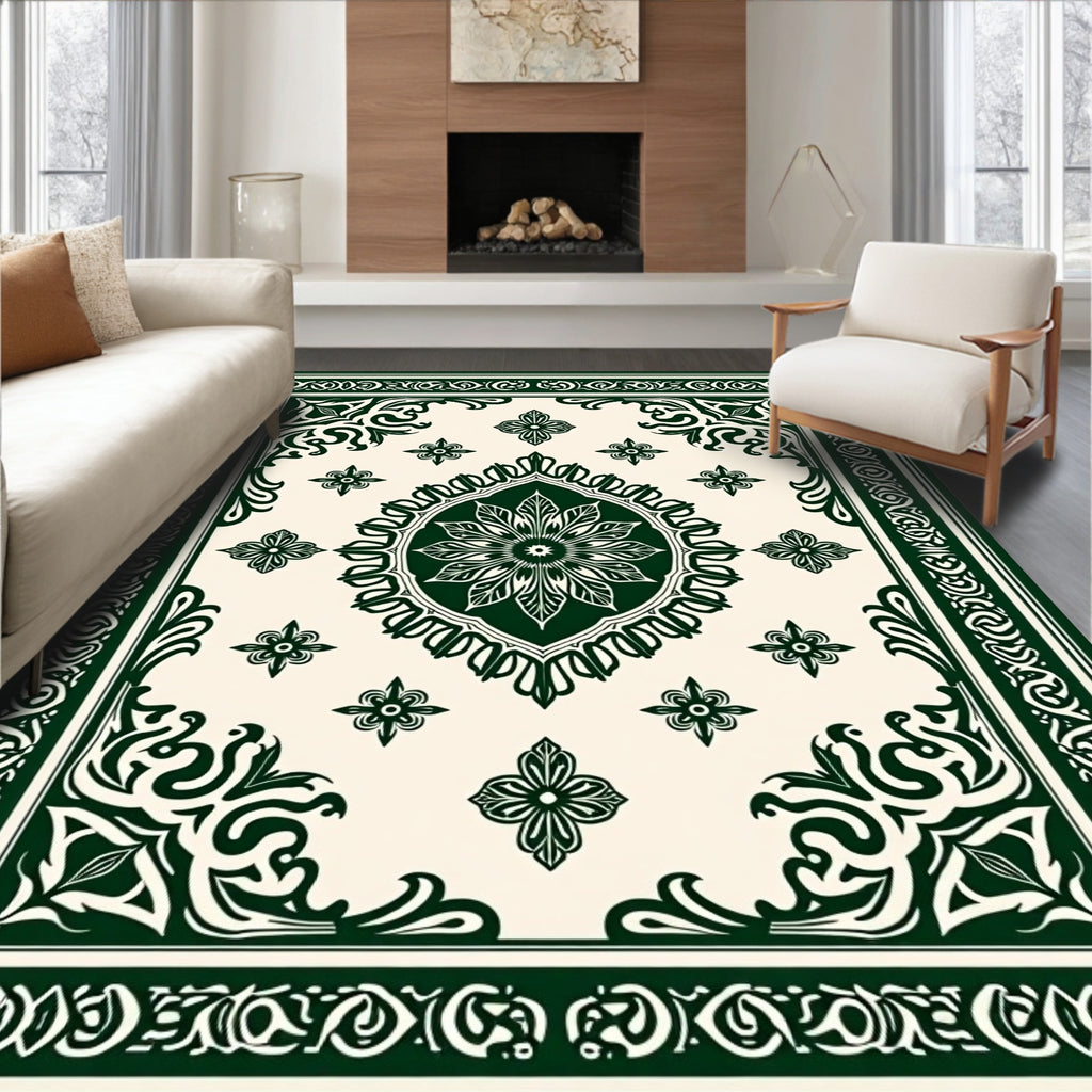 Intricate Floral Border Pattern Rug