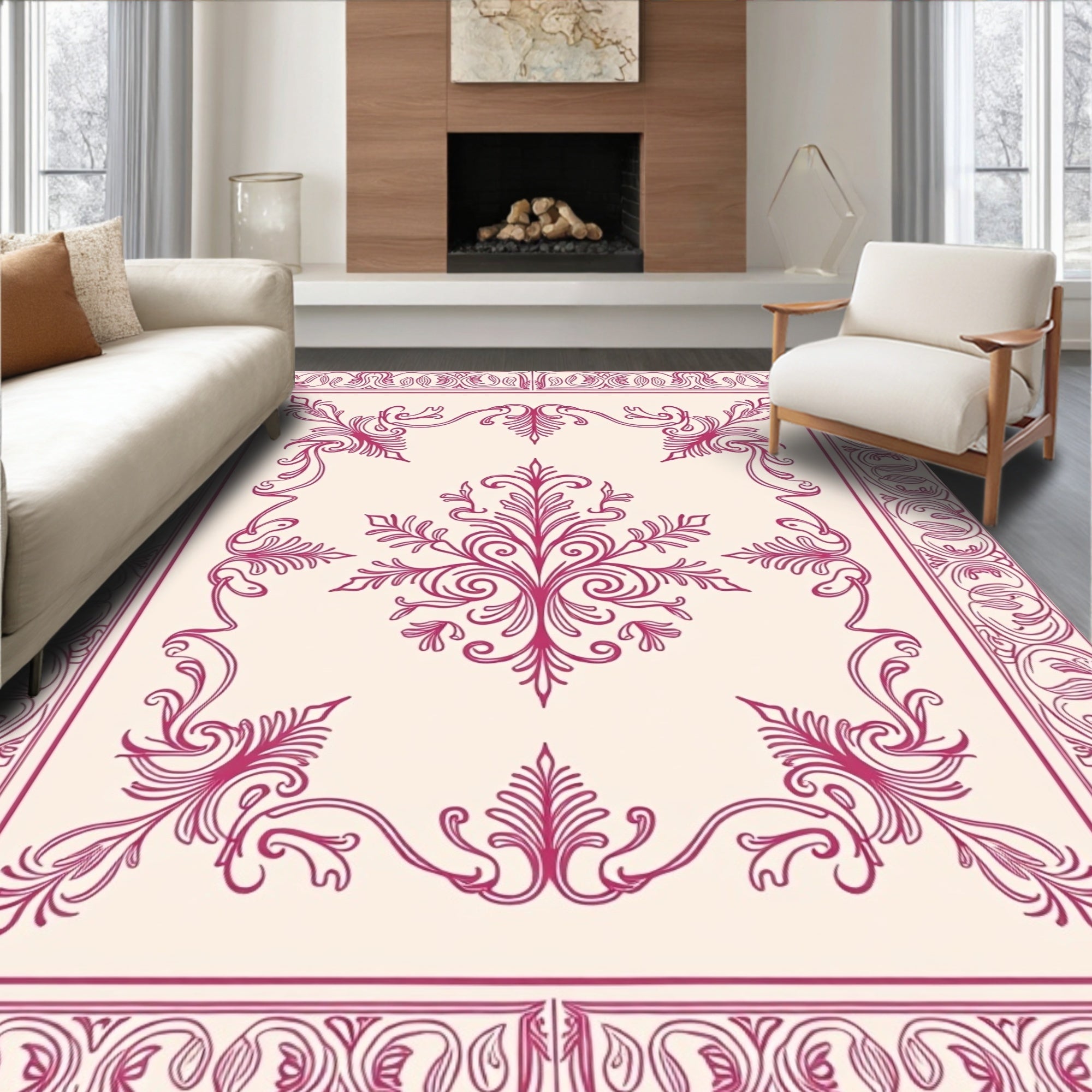 Elegant Pink Floral Ornamental Rug