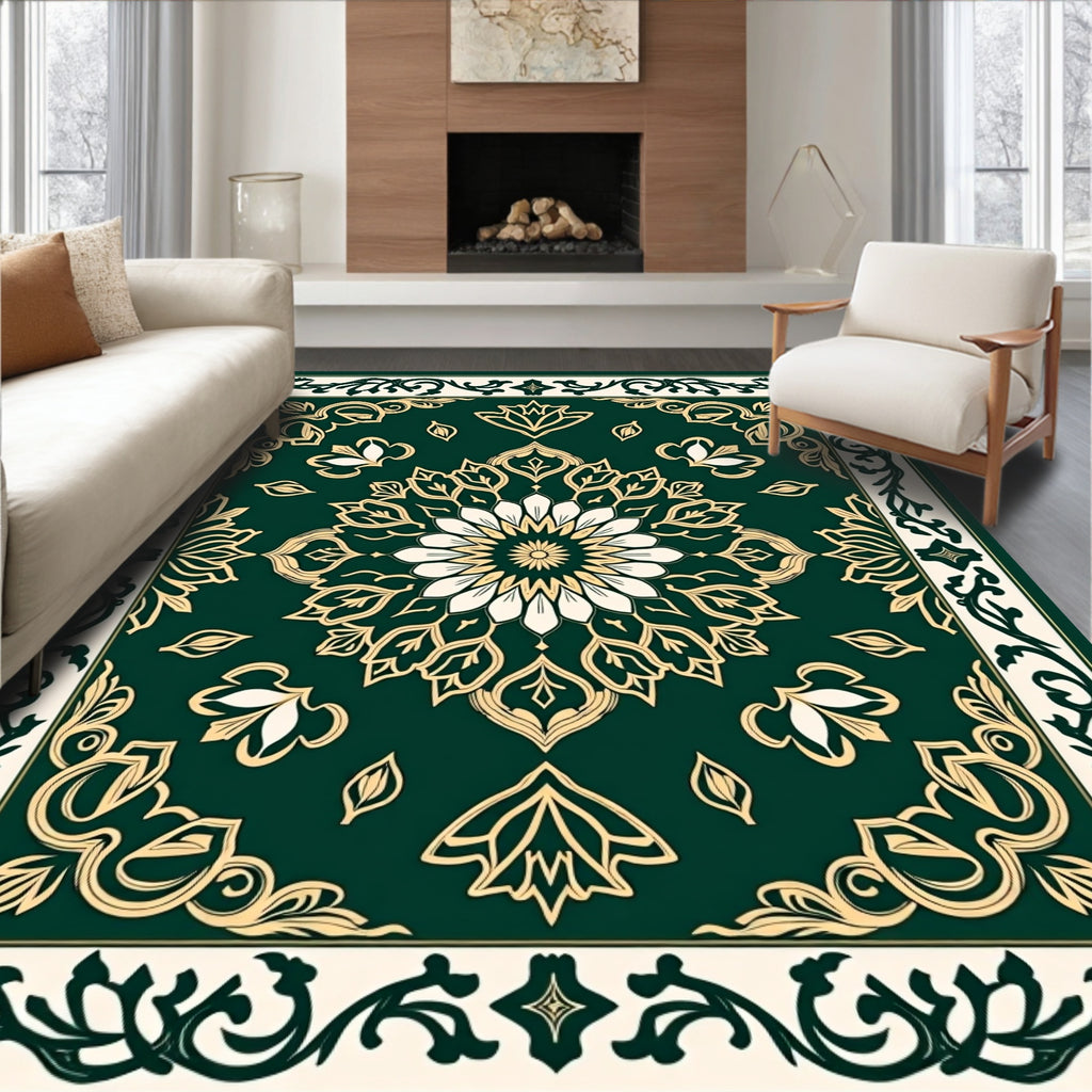 Emerald Green Mandala Floral Art Rug