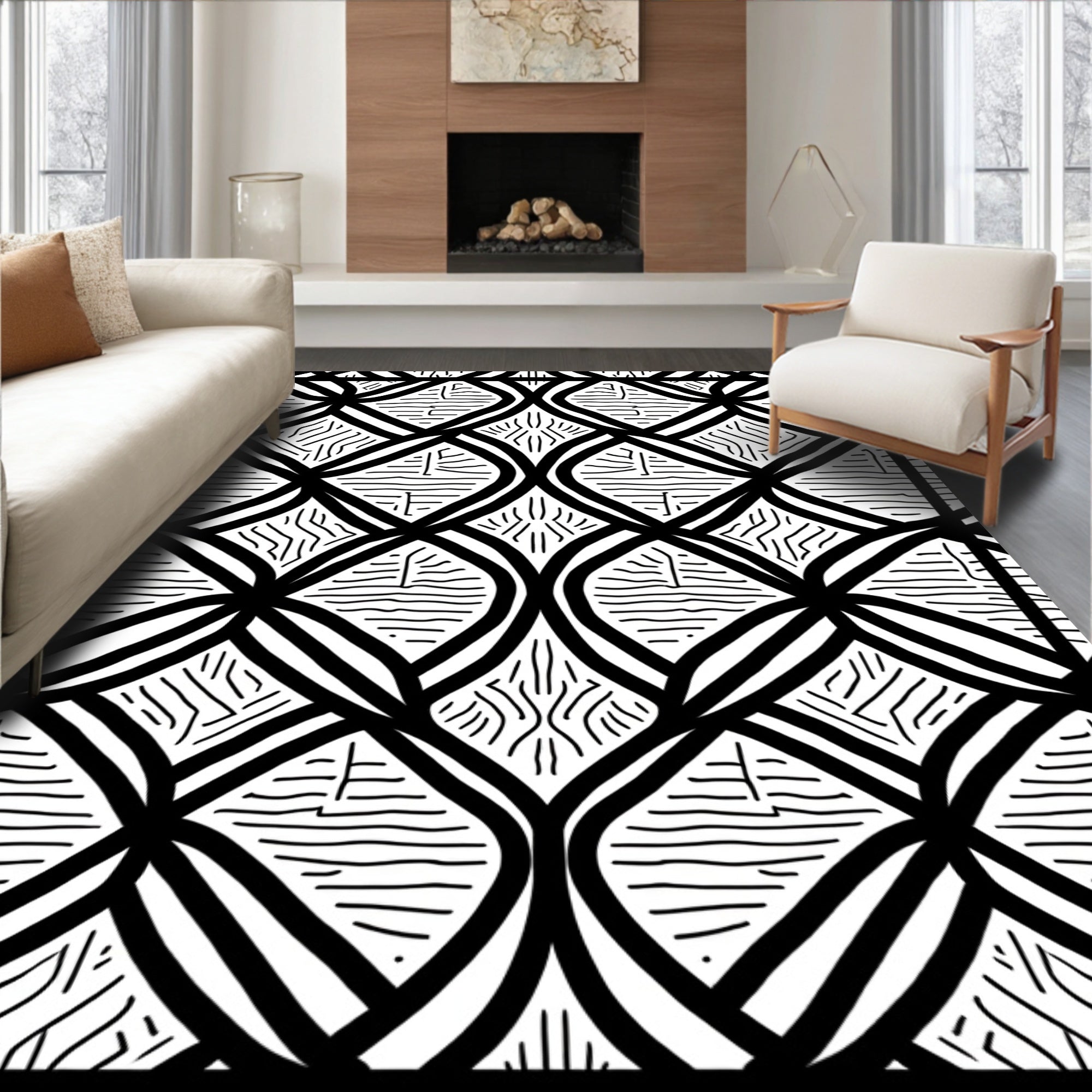 Art Deco Geometric Pattern Square Design Rug