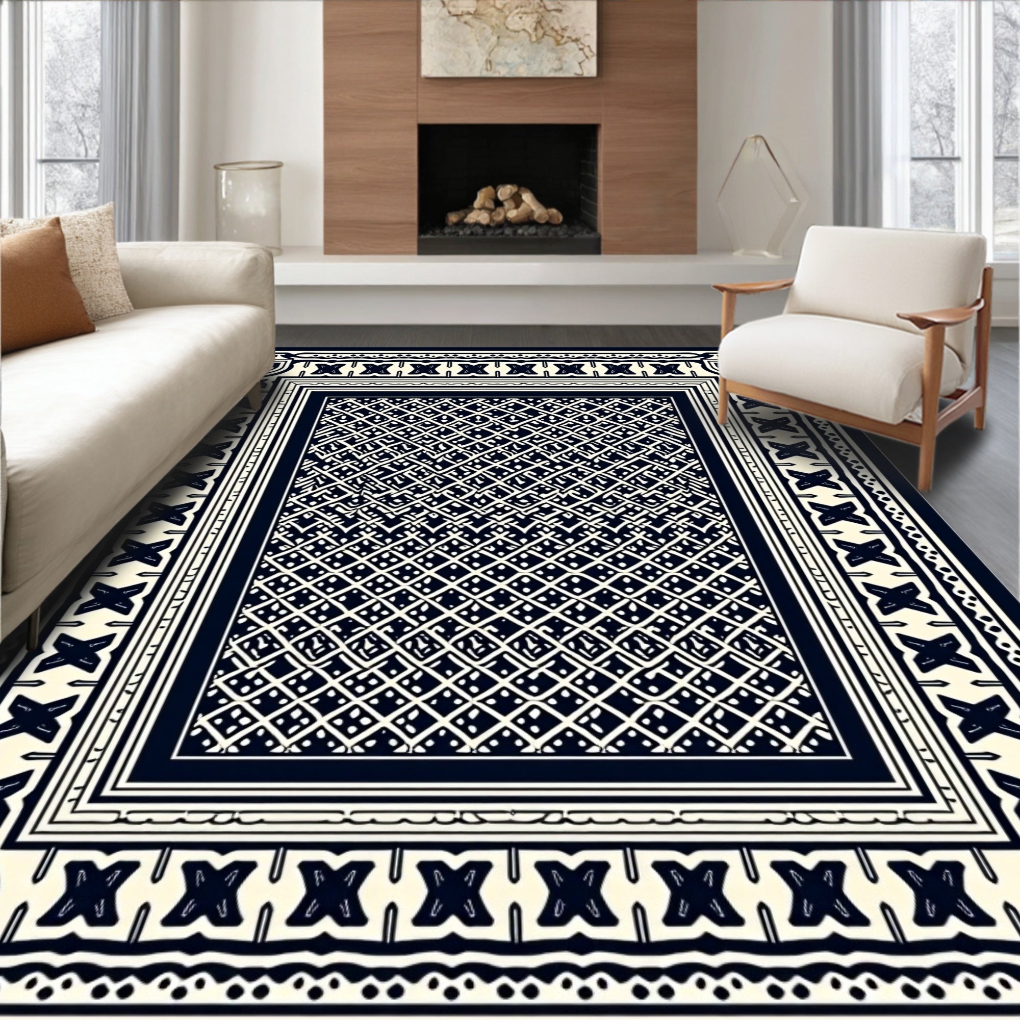 Intricate Diamond Border Geometric Pattern Rug
