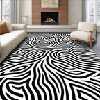 Bold Black White Swirl Pattern Rug