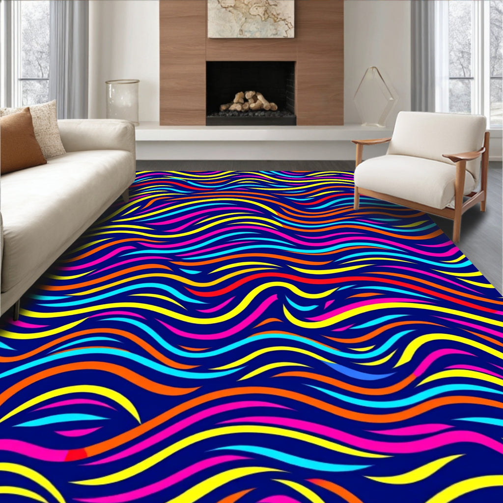Vibrant Wavy Colorful Lines Rug