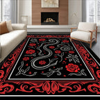 Bold Red Rose Snake Swirl Design Rug