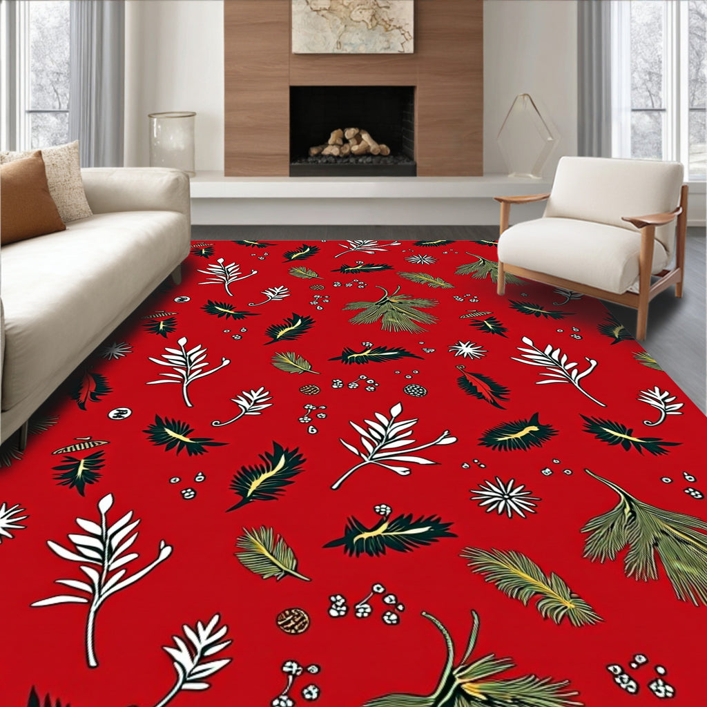 Bold Red Botanical Leaf Collection Rug