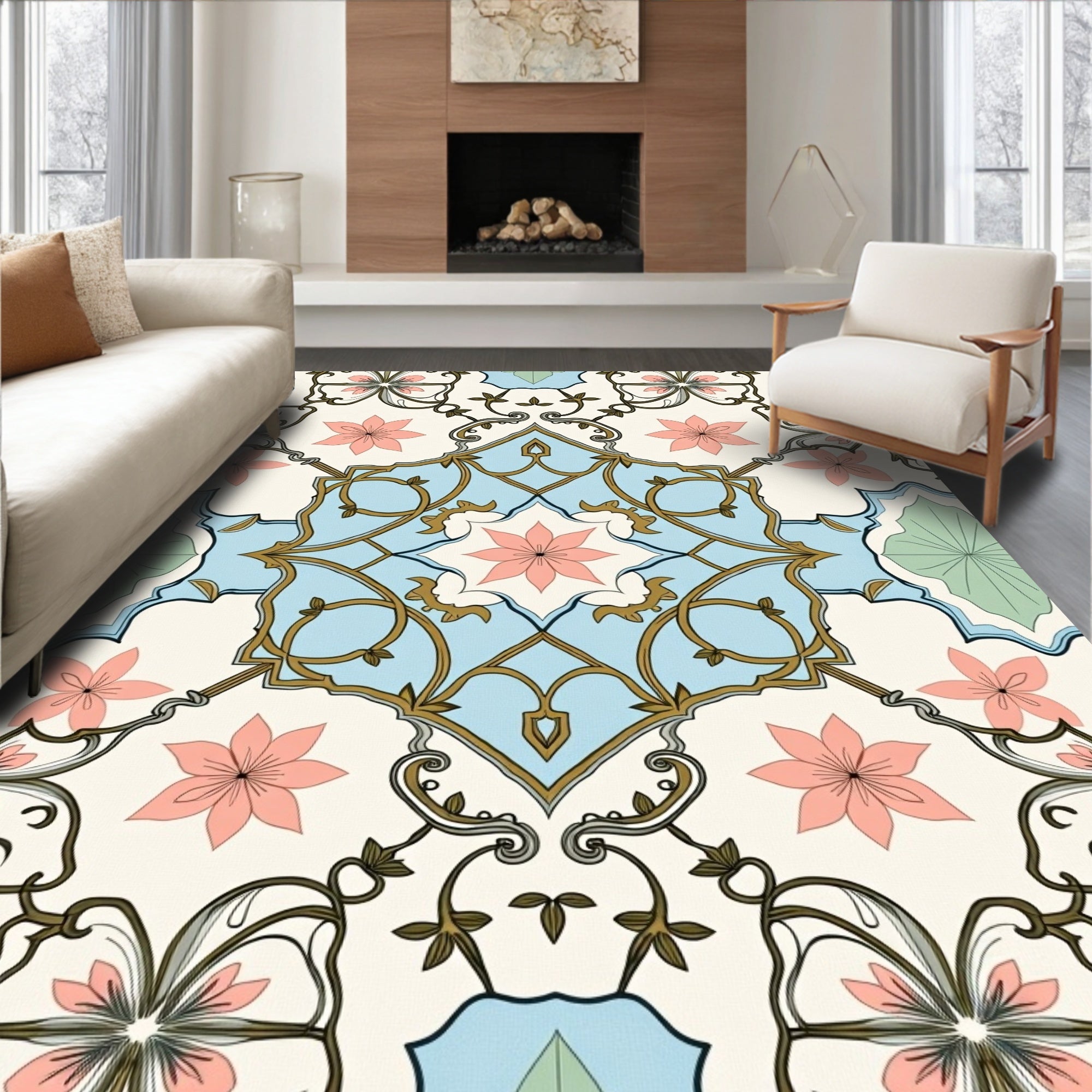 Elegant Floral Medallion Pattern Rug