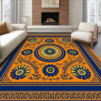 Vibrant Orange Blue Floral Medallion Rug