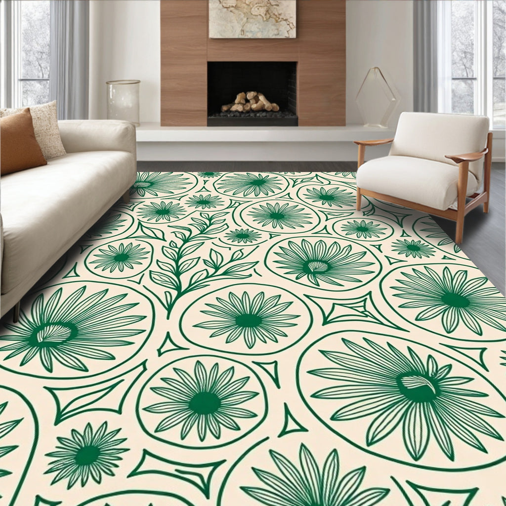 Delicate Green Floral Pattern Rug