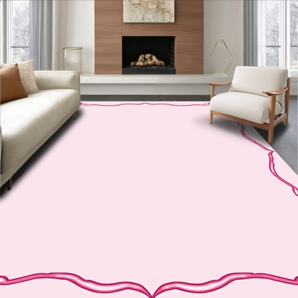 Whimsical Pink Ribbon Decorative Frame Rug