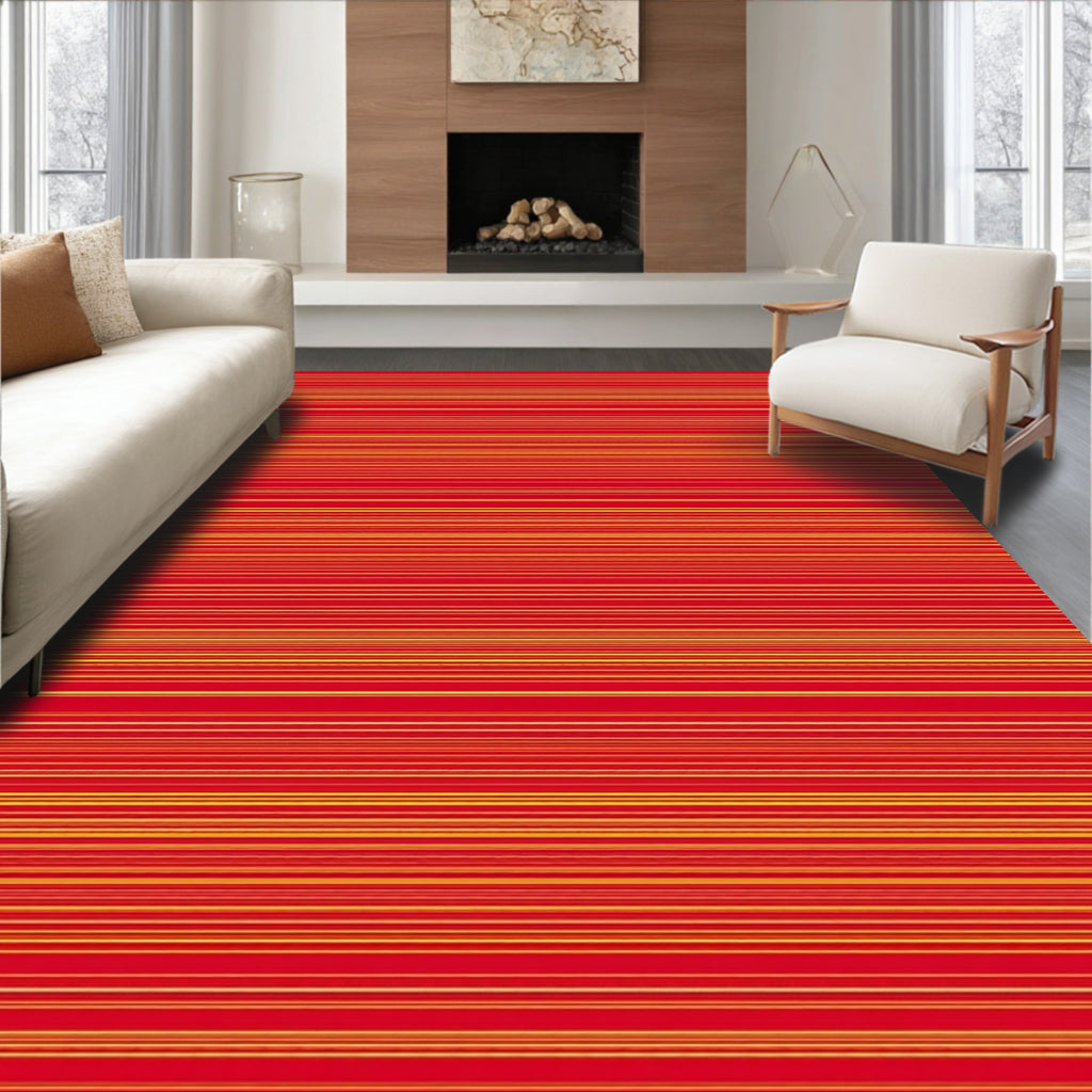 Bold Red Yellow Stripe Pattern Rug