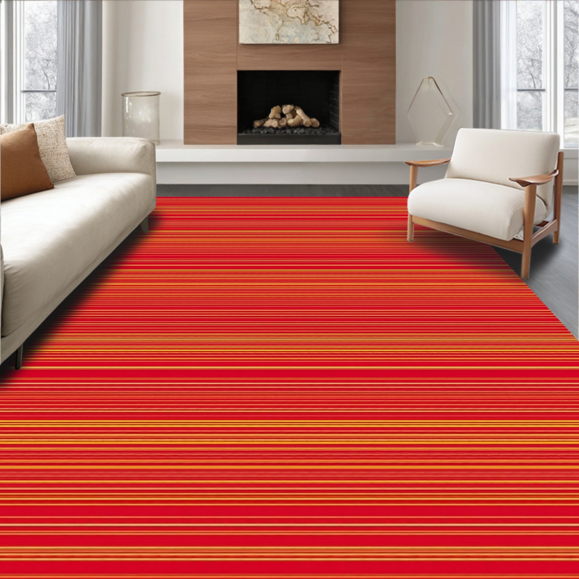 Bold Red Yellow Stripe Pattern Rug