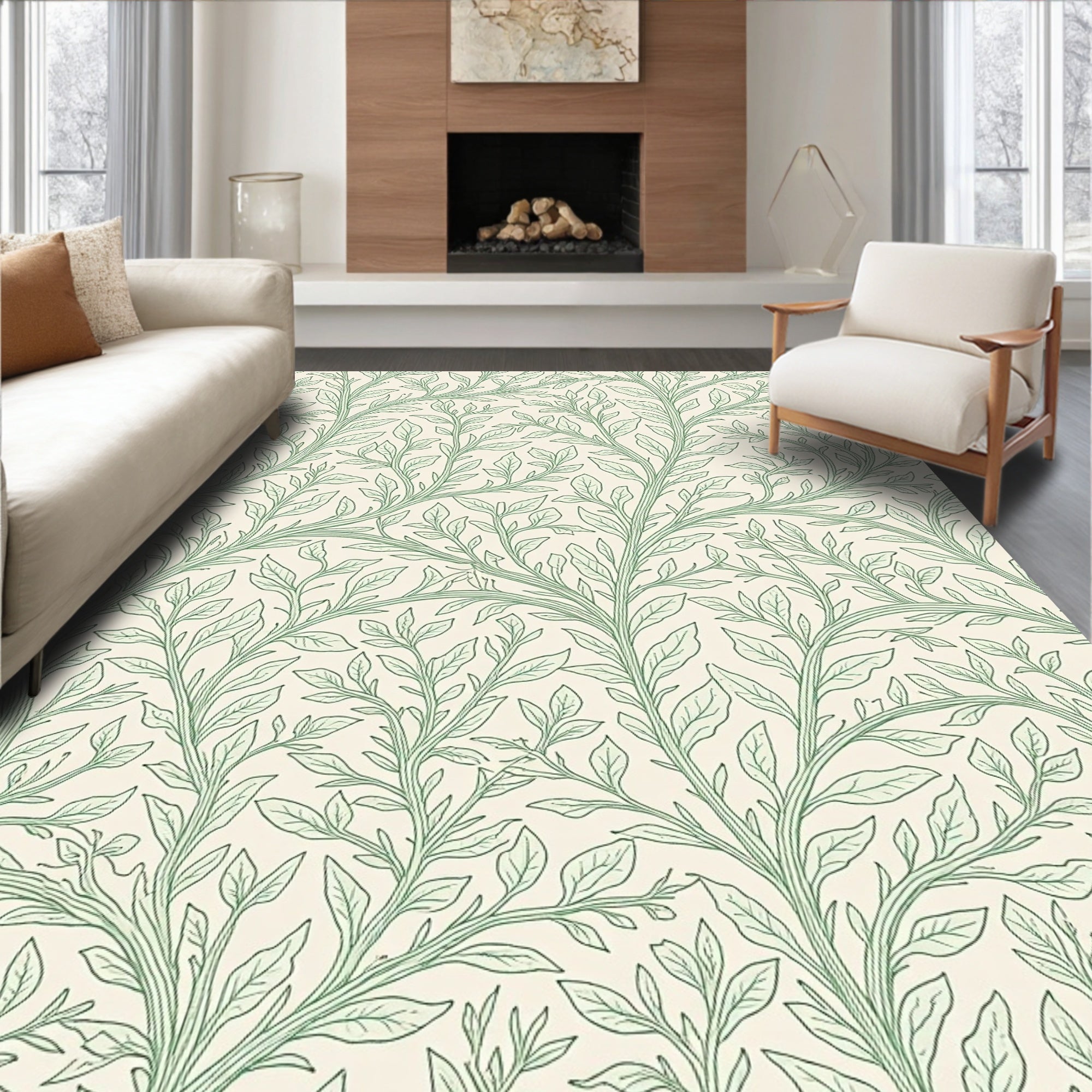 Natural Vine Leaf Outline Pattern Rug