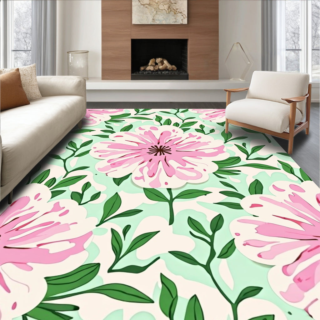 Delicate Pink Floral Vines Rug