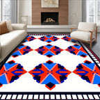 Bold Geometric Red Blue Diamond Pattern Rug
