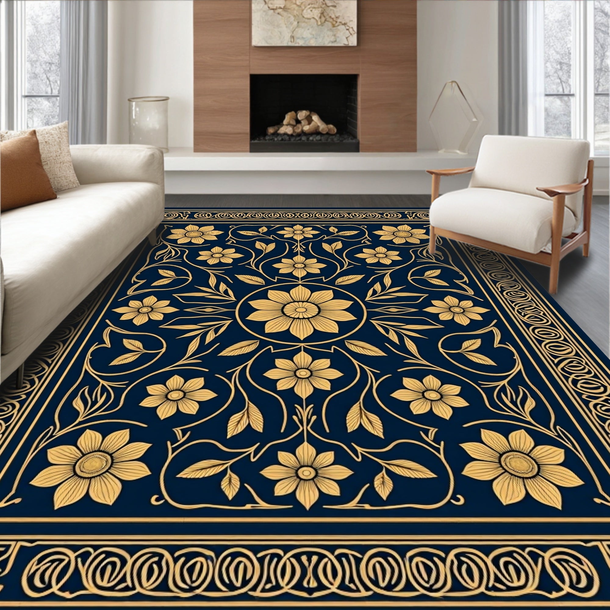 Intricate Floral Vine Patterned Rug