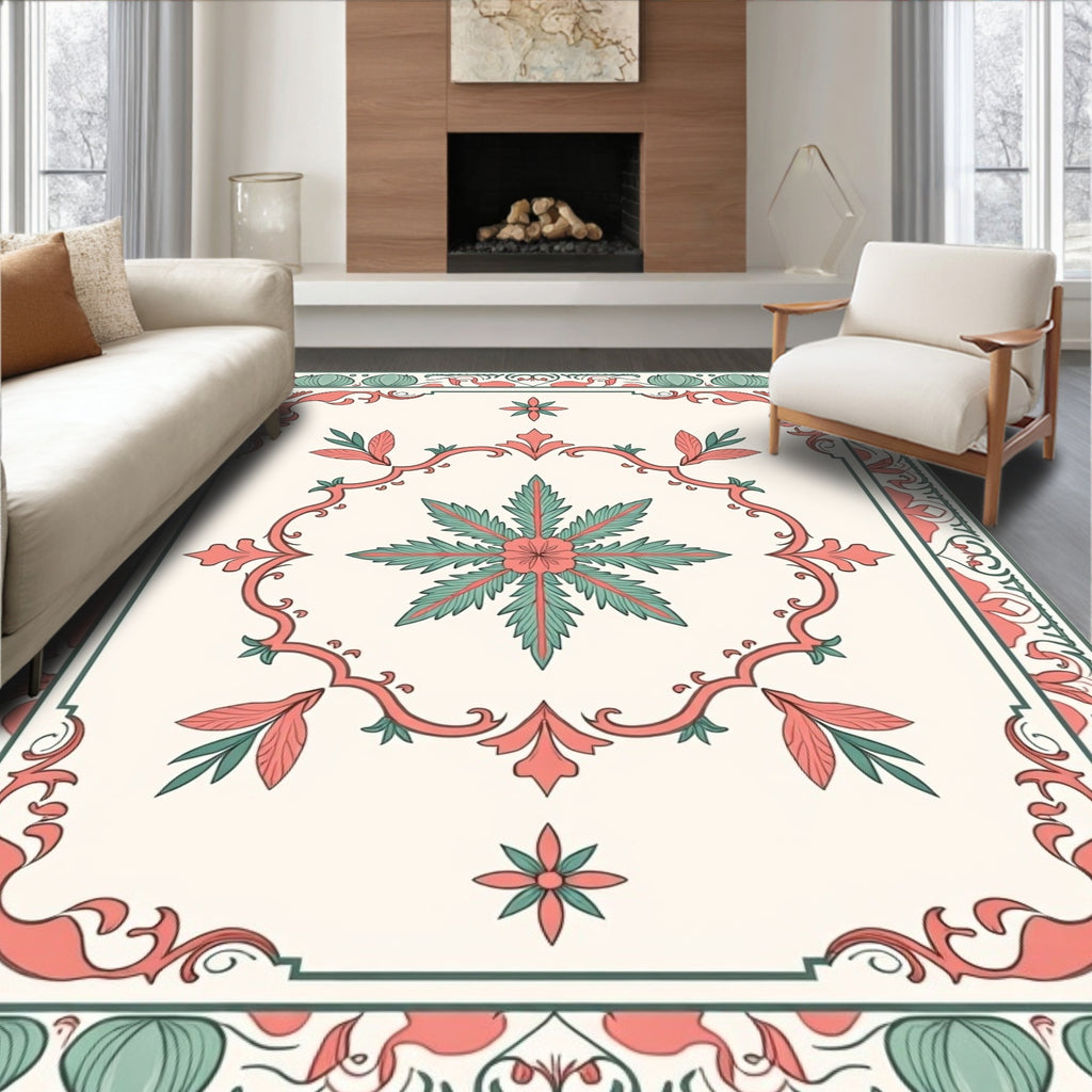 Ornate Floral Scrollwork Leaf Pattern Rug