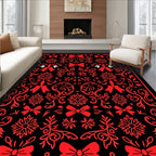 Red Black Floral Bow Scroll Rug