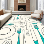 Teal Utensil Collection Cream Rug