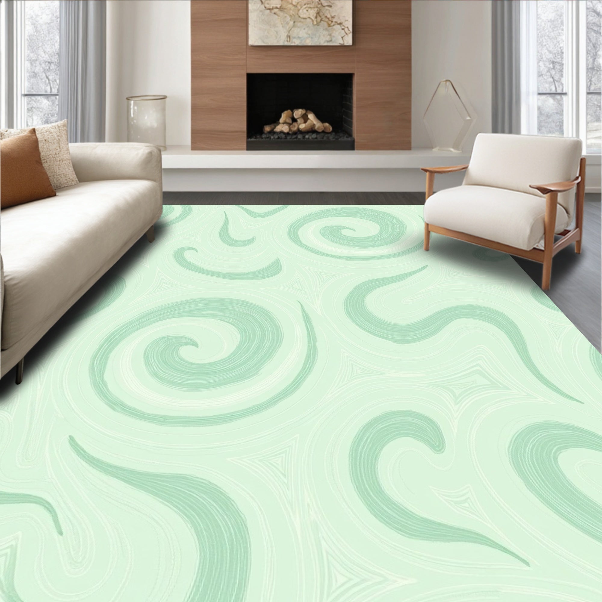 Cool Mint Swirl Pattern Rug
