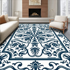 Classic Navy White Floral Pattern Rug