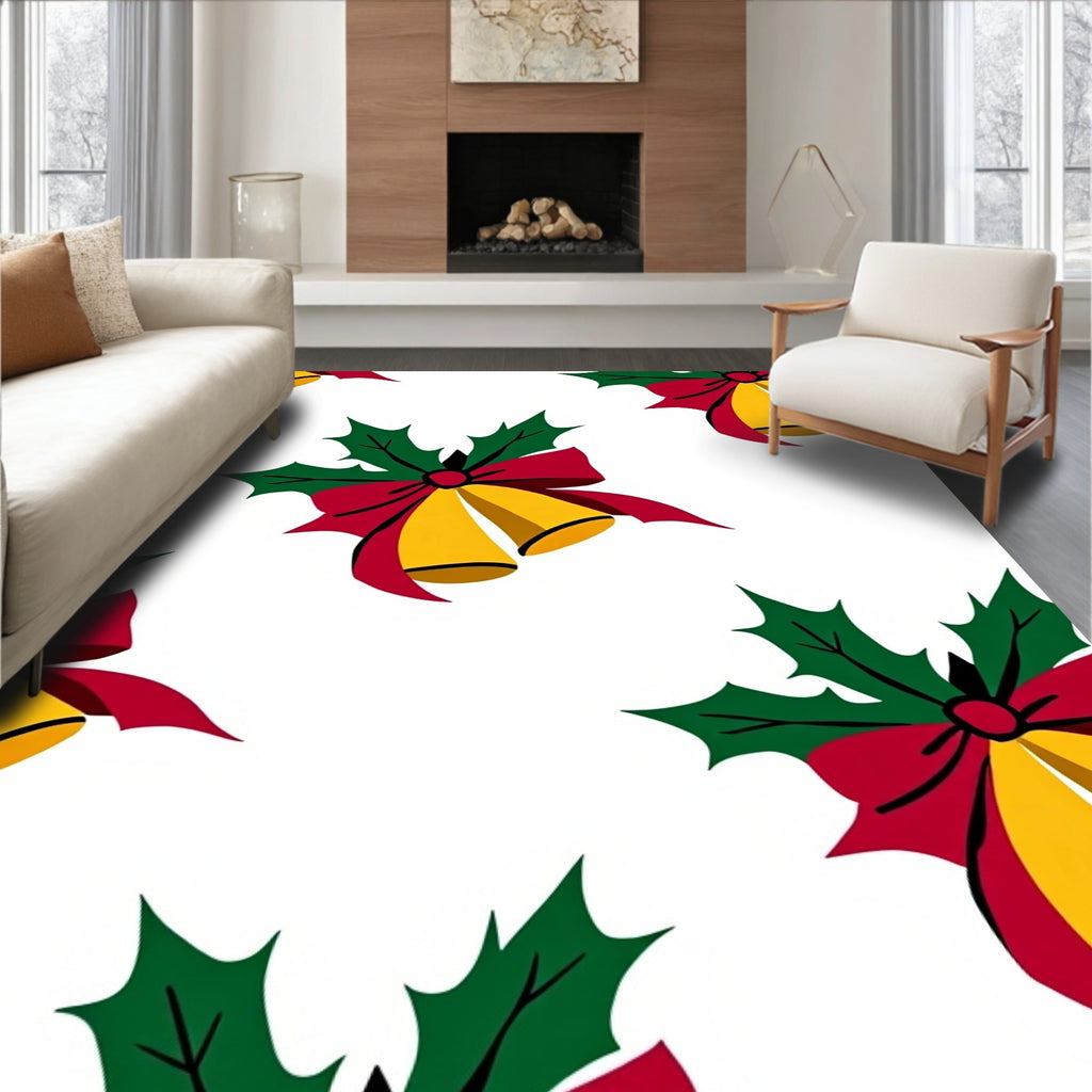 Golden Bells Red Bow Holly Rug