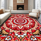 Radiant Red White Mandala Pattern Rug