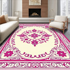 Ornate Floral Pink Ivory Filigree Design Rug