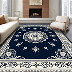 Ornate Blue Floral Mandala Border Rug