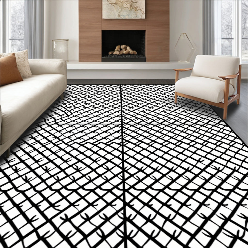 Abstract Intersecting Geometric Grid Pattern Rug