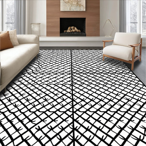 Abstract Intersecting Geometric Grid Pattern Rug