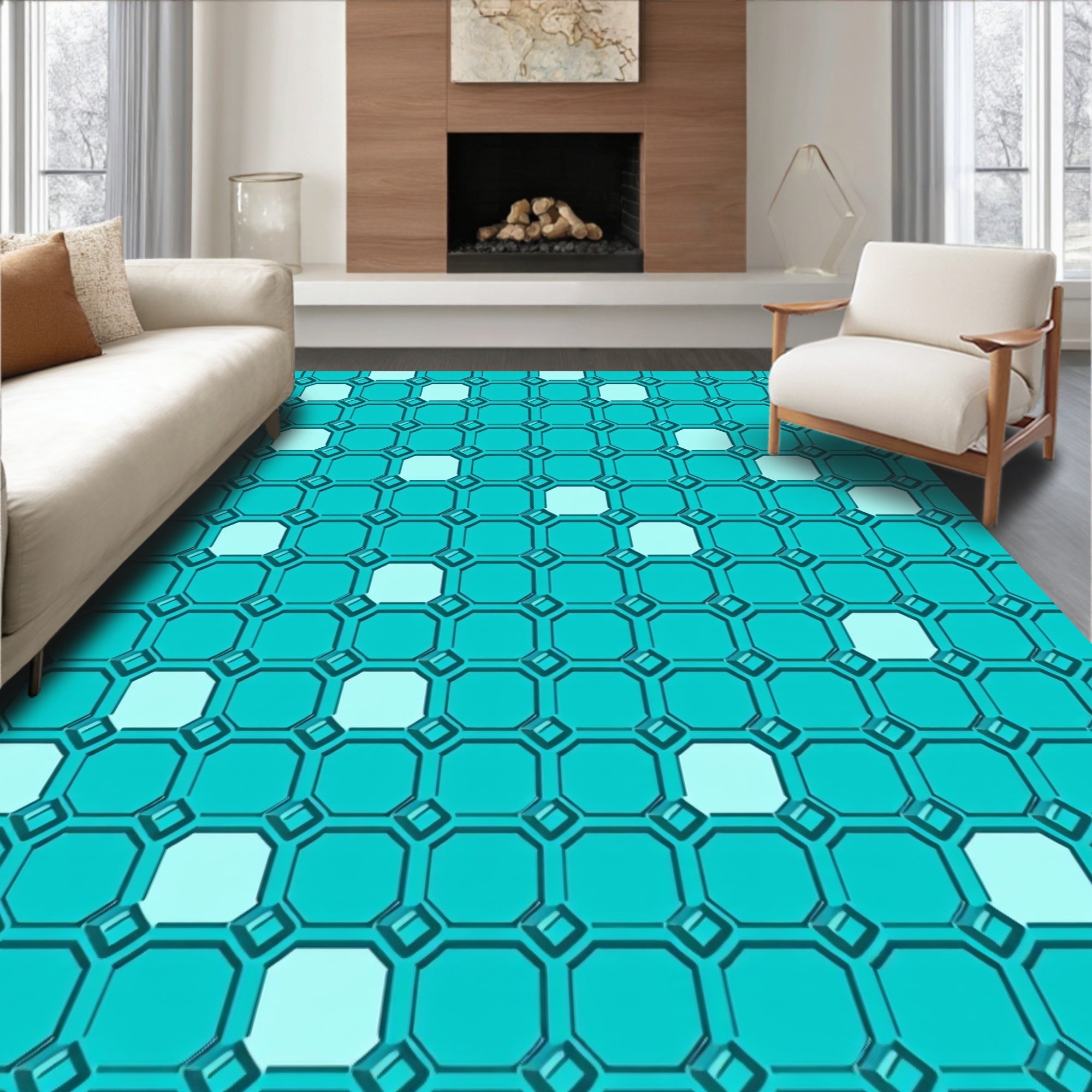 Geometric Grid Pattern Rug