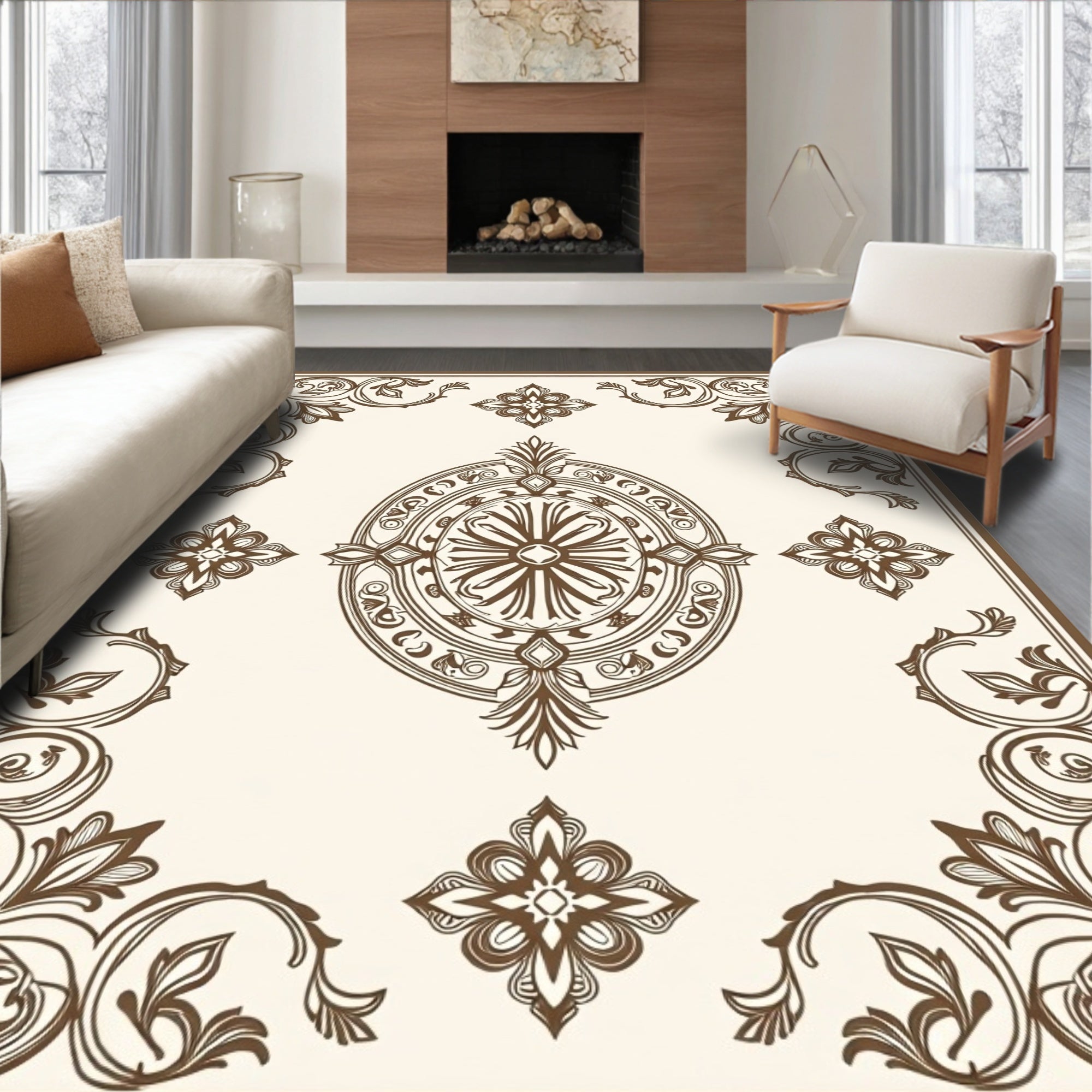 Classic Floral Emblem Border Design Rug