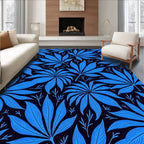 Bold Blue Leafy Pattern Rug
