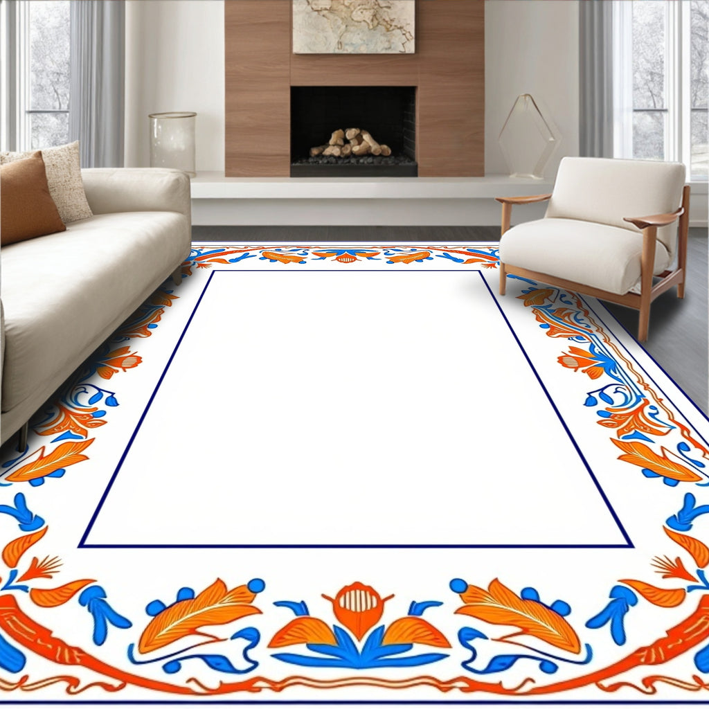 Classic Floral Border With Orange Accents Rug