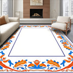 Classic Floral Border With Orange Accents Rug