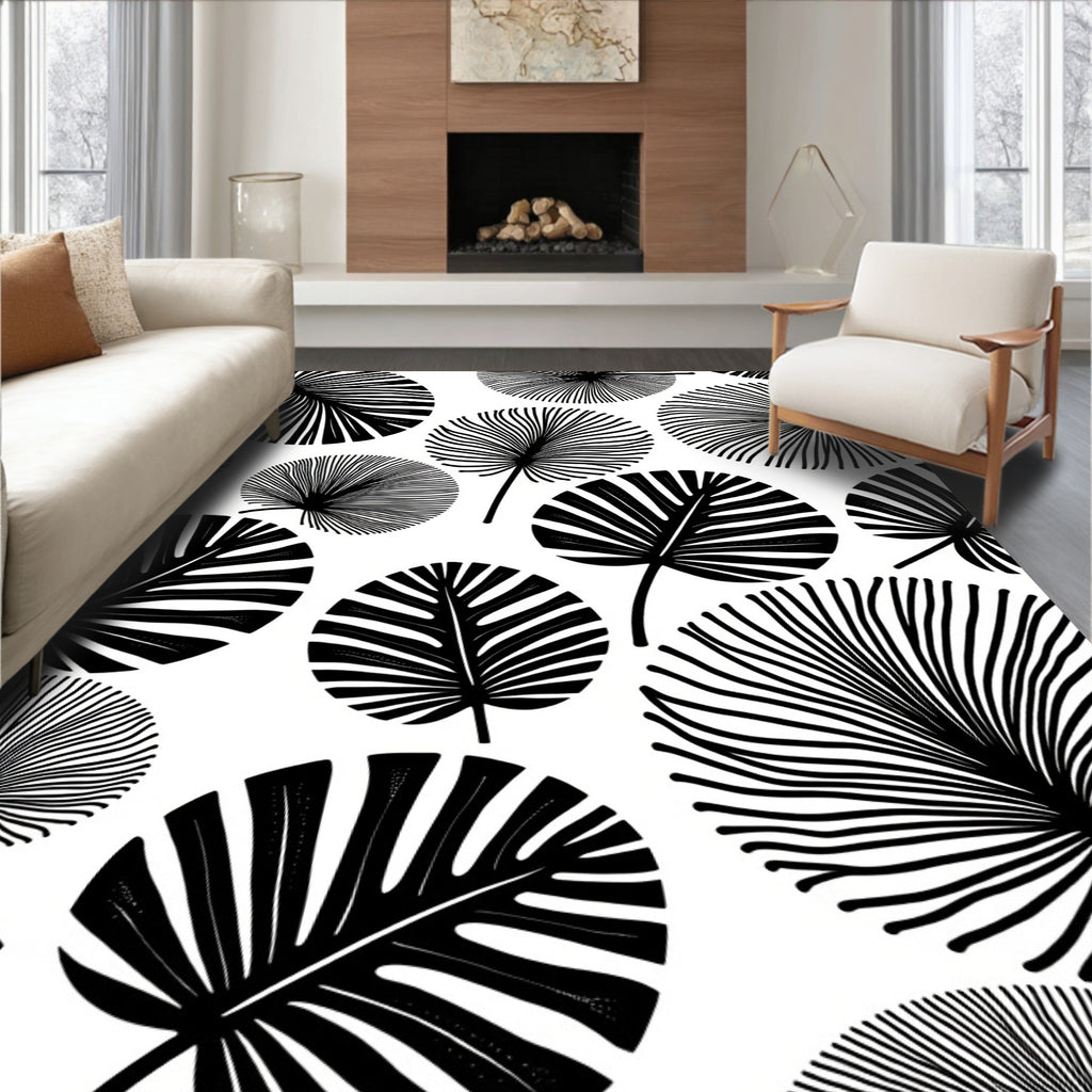 Bold Tropical Leaf Pattern Rug