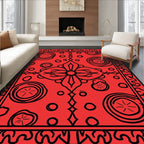 Bold Red Black Floral Dot Design Rug