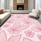Delicate Butterflies Floral Line Art Design Rug