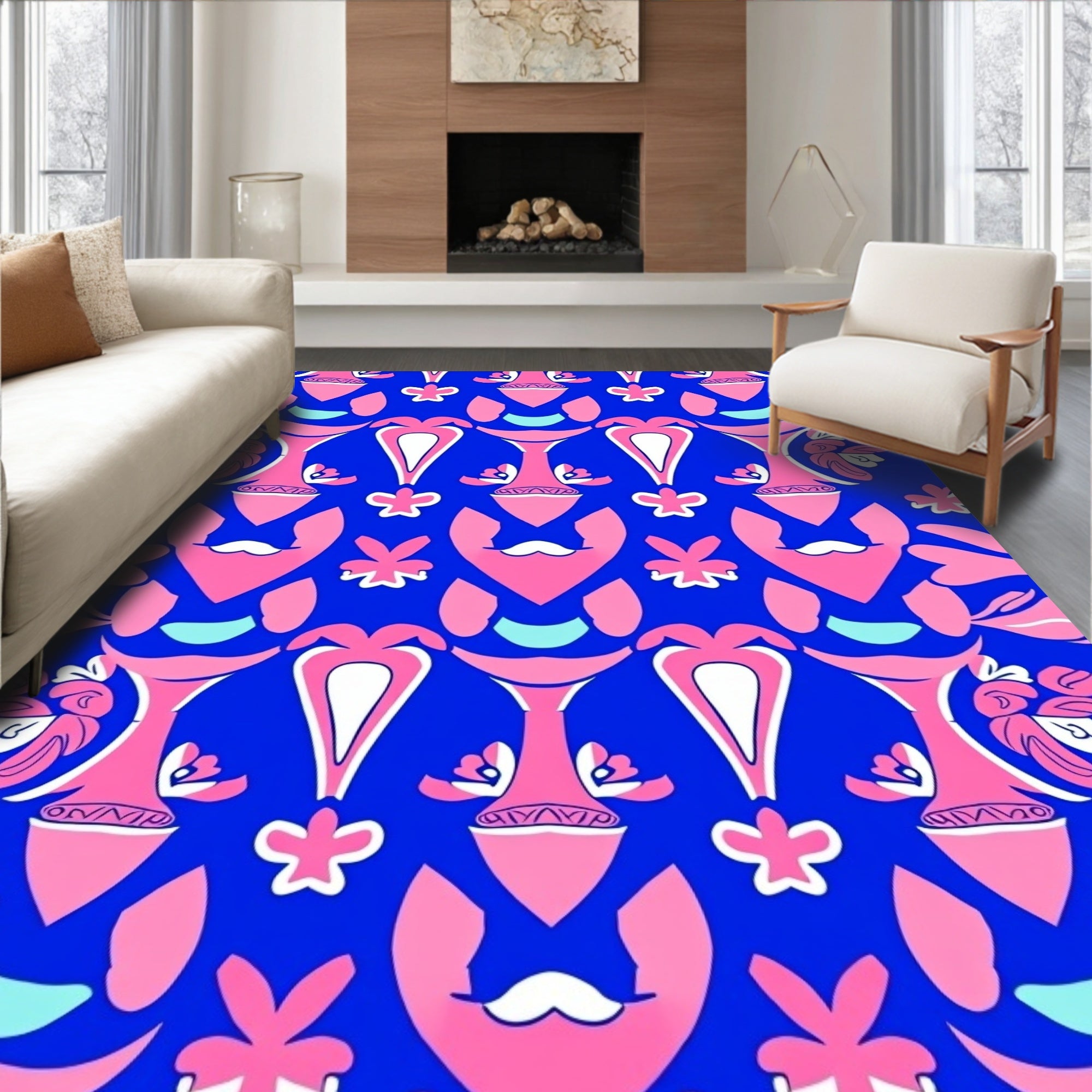 Pink Abstract Floral Symmetry Rug