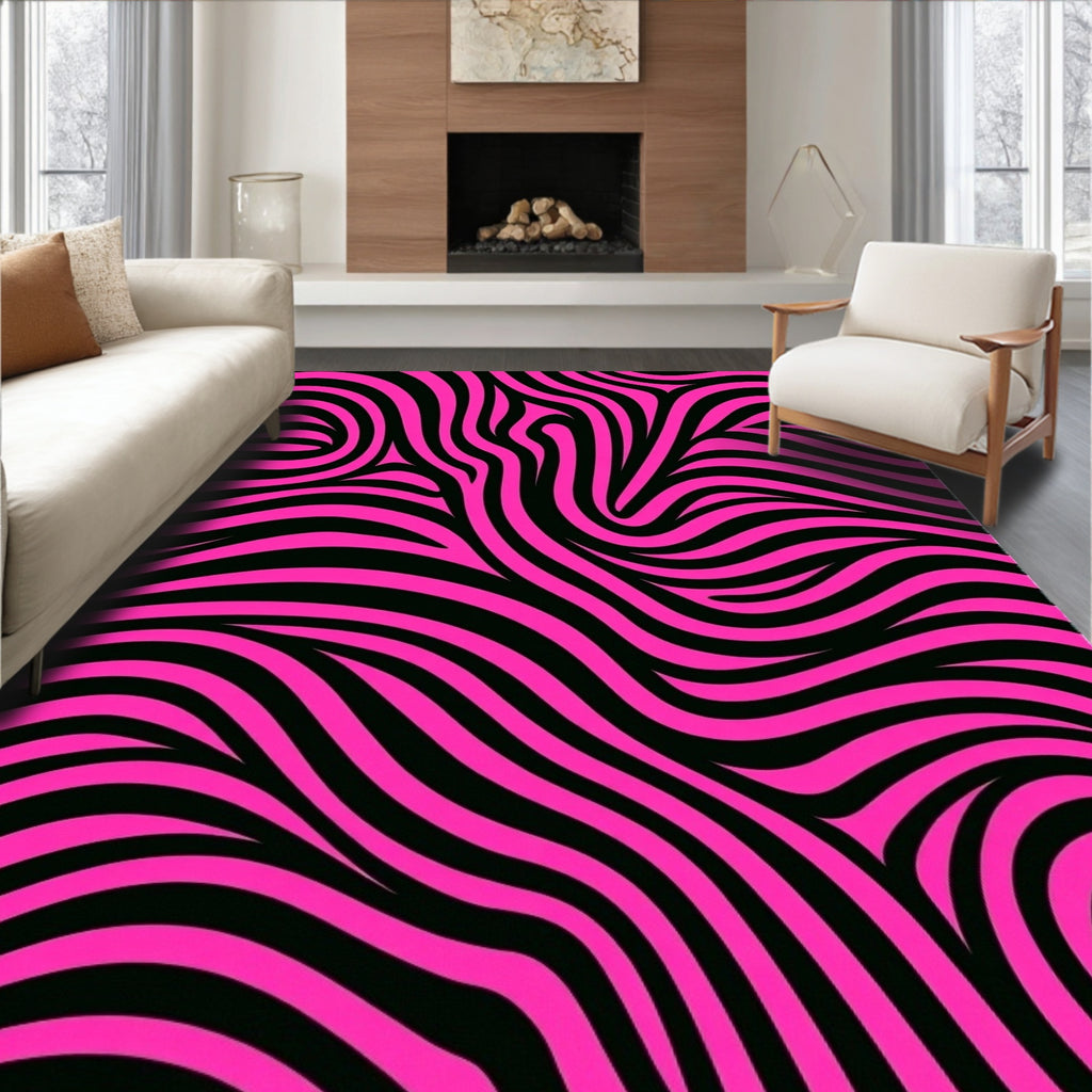 Hot Pink Black Zebra Stripe Rug