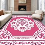 Elegant Pink Floral Medallion Border Rug