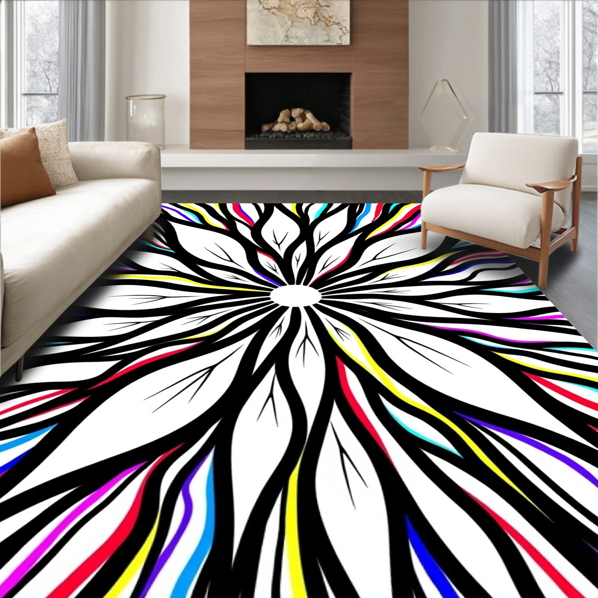 Vibrant Abstract Floral Lines Rug