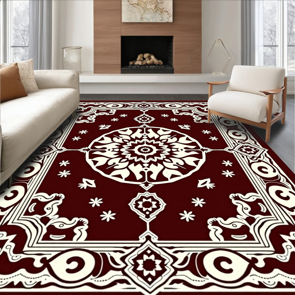 Maroon and Cream Intricate Floral Rug